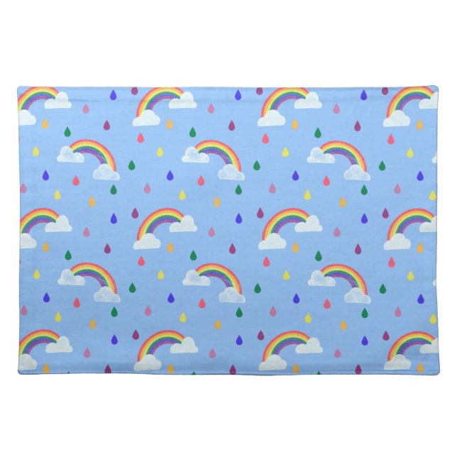Cute Kids Rainbow Weather Pattern Cloth Placemat (Front)