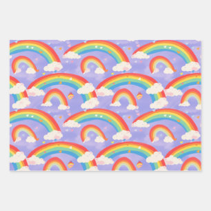 Cute Kids Rainbows and Clouds Repeating Pattern Wrapping Paper Sheets