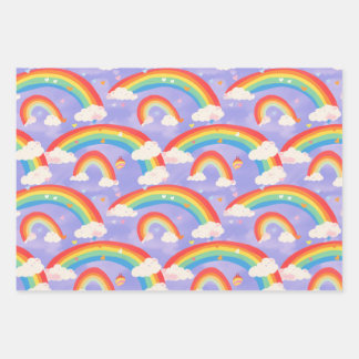 Cute Kids Rainbows and Clouds Repeating Pattern Wrapping Paper Sheets