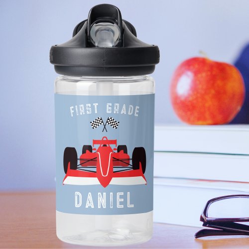 Cute Kids Red Racing Car Back to School Water Bottle