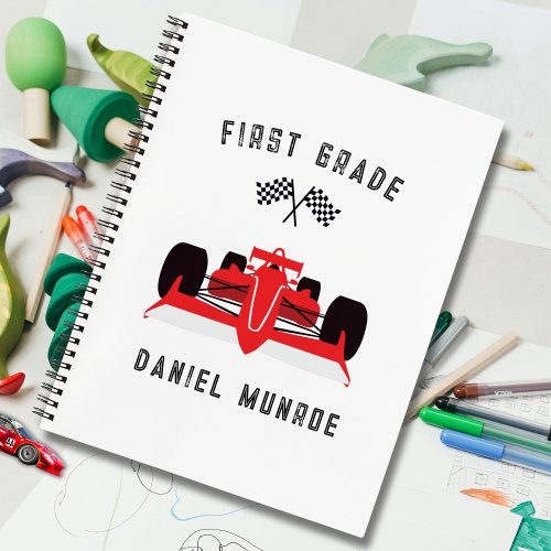 Cute Kids Red Racing Car School Spiral Notebook