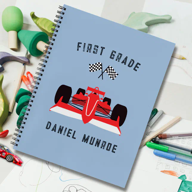 Cute Kids Red Racing Car School Spiral Notebook | Zazzle