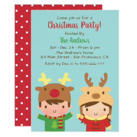 Cute Kids Reindeer Antlers Hats Christmas Party Card