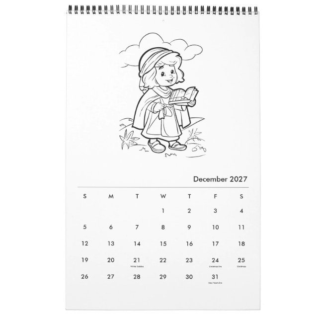Cute Kids Religious Coloring Calendar (Dec 2027)