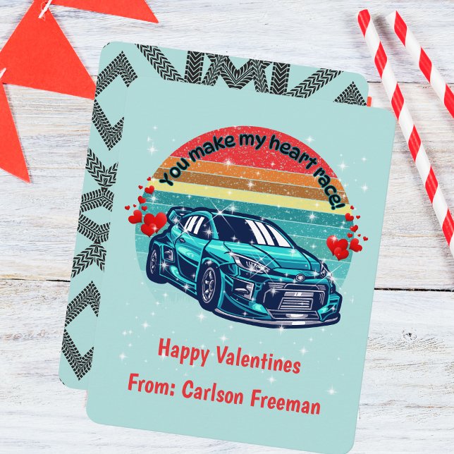 Cute Kids Retro Sun Valentines Car Note Card (Creator Uploaded)