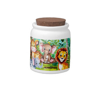 Cute Kids Safari Jungle Animals Personalized Name Candy Jar