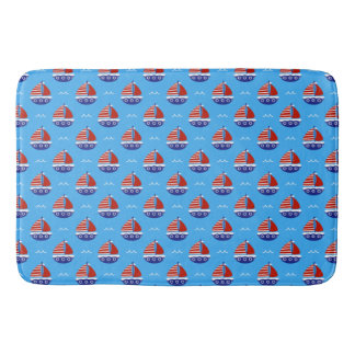 Cute Kids Sailboat Pattern Ocean Blue Bath Mat