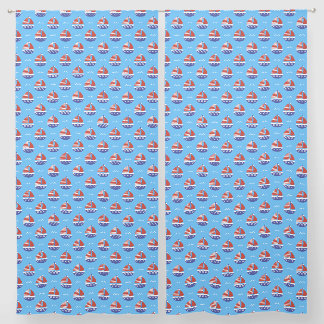Cute Kids Sailboat Pattern Ocean Blue Sheer Curtains