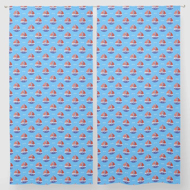 Cute Kids Sailboat Pattern Ocean Blue Sheer Curtains (Pair)