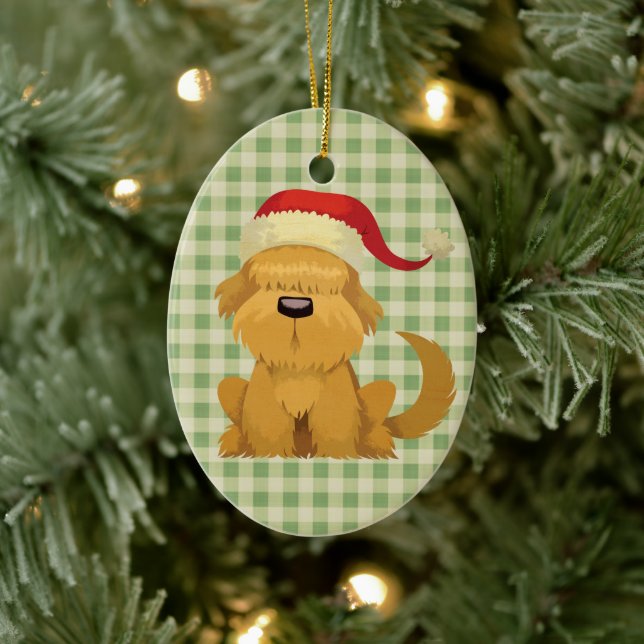 Cute Kids Santa Puppy Christmas Ceramic Ornament (Tree)