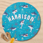 Cute Kids Shark Sea Pattern Personalized Name Beach Towel<br><div class="desc">Cute Kids Shark Sea Pattern Personalized Name Beach Towel features a cute kids shark pattern with your custom personalized name. Perfect for the beach,  vacation,  as a gift for birthdays,  Christmas and holidays. Created by Evco Studio www.zazzle.com/store/evcostudio</div>