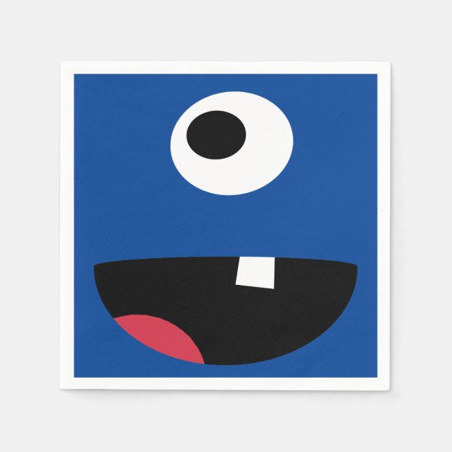 Cute Kids Silly Monster Face Monsters Party Blue Paper Napkins (Front)