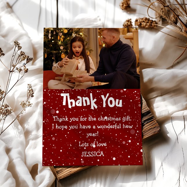Cute Kids Snow Photo Christmas Thank You Card (Creator Uploaded)
