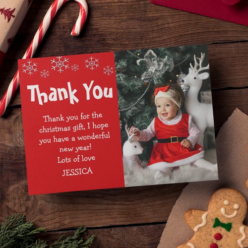 Cute Kids Snowflake Photo Christmas Thank You Card