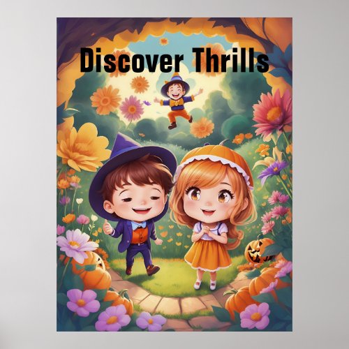 Cute Kids Spooky Garden Fun AI Generative  Poster