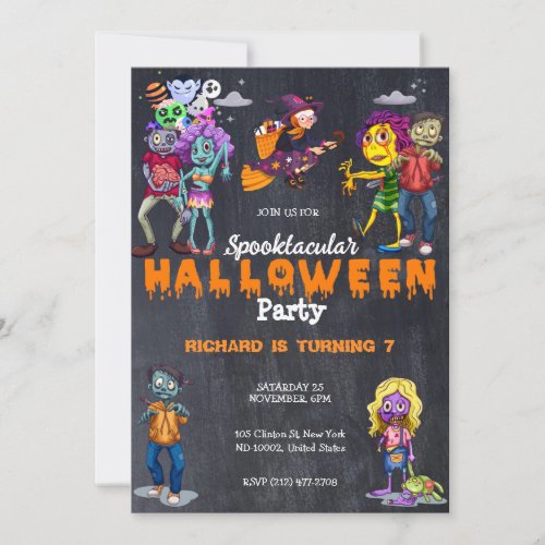 Cute Kids Spooky Halloween Costume Birthday Invitation