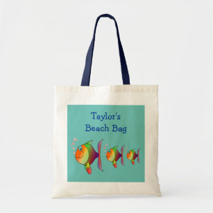 Cute Kids Summer Fish Beach Animals Custom Name Tote Bag
