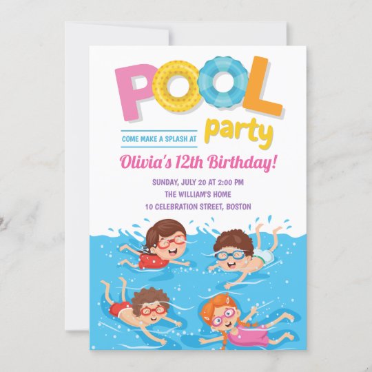 Cute Kids Summer Pool Party Birthday Invitation | Zazzle.com