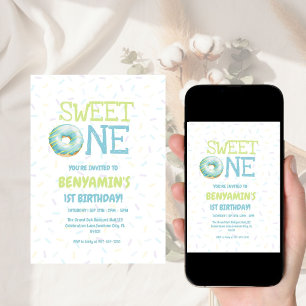 Cute kids Sweet One Donut 1st First Birthday  Invitation