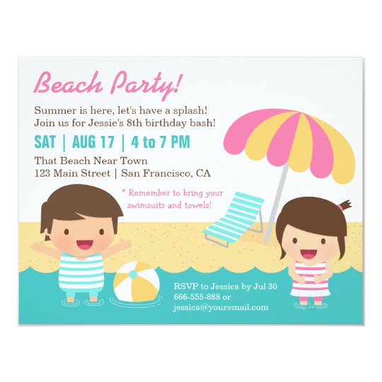 cute kids swimsuits beach birthday party invitation kids beach party invitation
