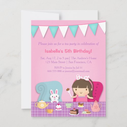 Cute Kids Tea Party Birthday Invitations