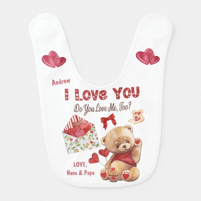 Cute Kid's Teddy Bear I Love You Valentine Baby Bib (Front)