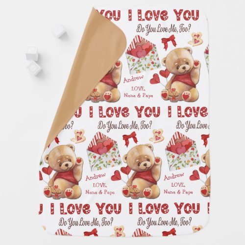 Cute Kids Teddy Bear I Love You Valentine Baby Blanket