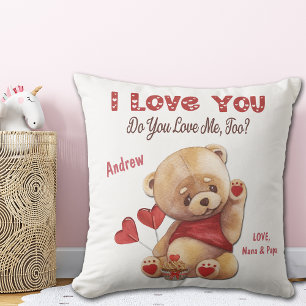 Cute Kid's Teddy Bear I Love You Valentine Throw Pillow