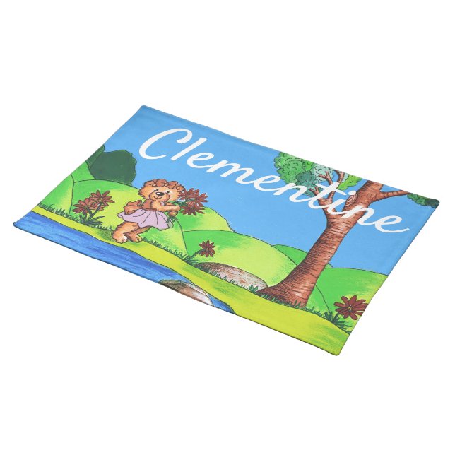 Cute Kids Teddy Bear Personalized Cloth Placemat (On Table)
