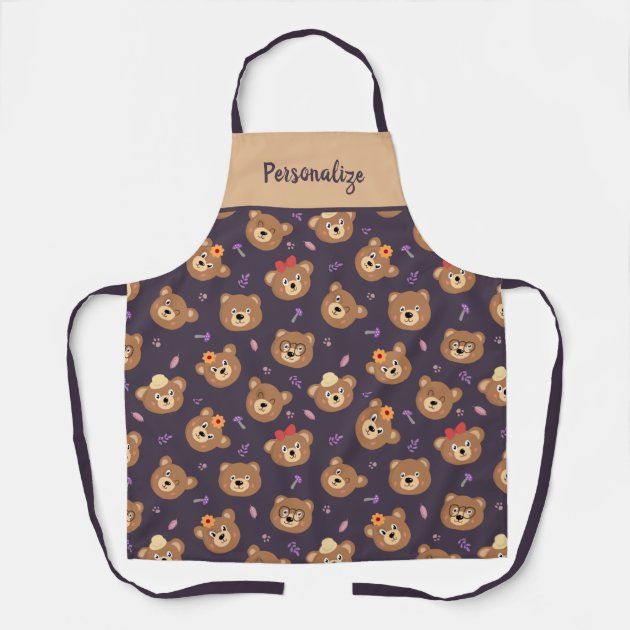 Cute Kids Teddy Bear Stuffed Animal Pattern Apron | Zazzle