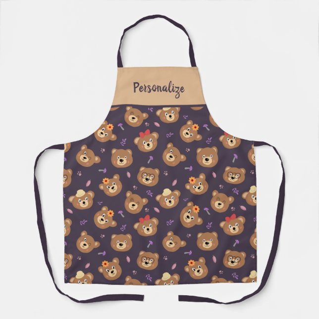 Cute Kids Teddy Bear Stuffed Animal Pattern Apron (Front)