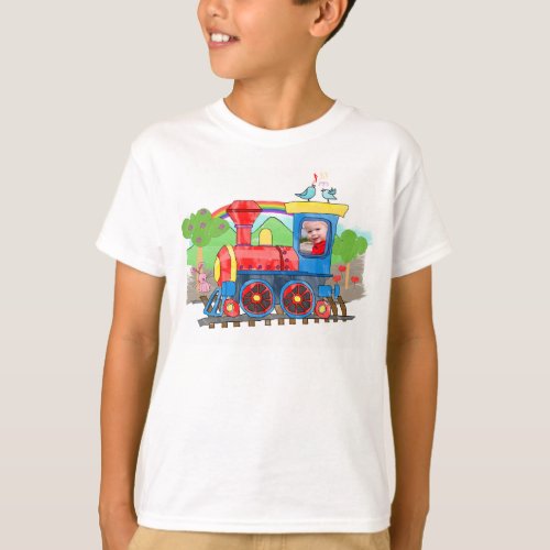 Cute kids template photo steam train t_shirt