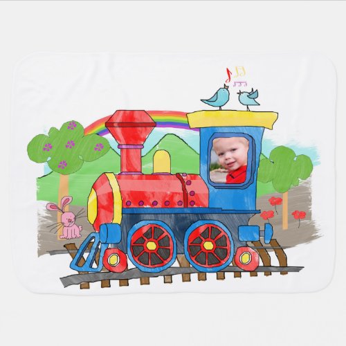 Cute kids template photo train colorful Blanket