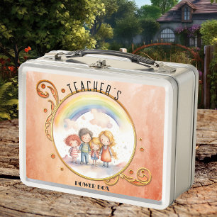 Cute Kids Terra Cotta Rainbow Teacher Metal Lunch Box