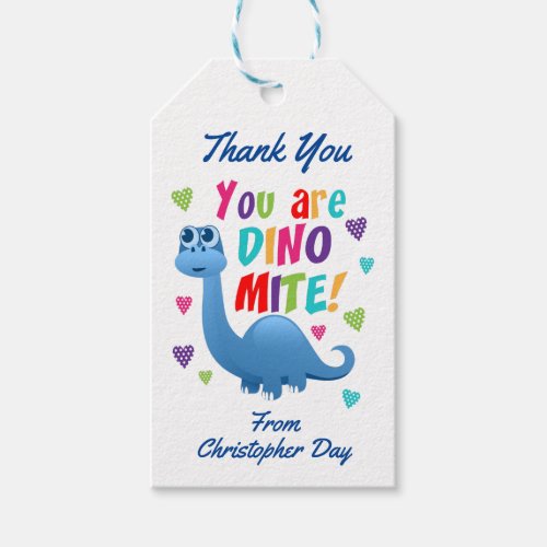 Cute Kids Thank You Dinosaur Gift Tags