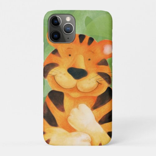 Cute kids tiger art green orange iPhone 11 pro case