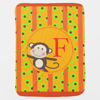 Cute Kids Toy Monkey Monogram | orange pumpkin Stroller Blanket