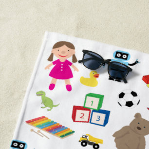 Cute Kids Toys Pattern Beach Towel
