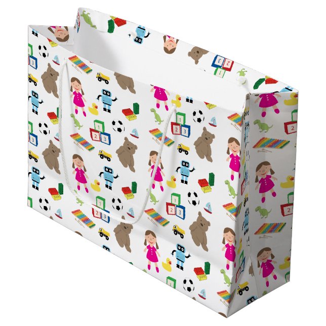 Cute Kids Toys Pattern Large Gift Bag (Front Angled)