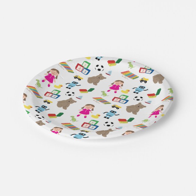 Cute Kids Toys Pattern Paper Plates (Angled)