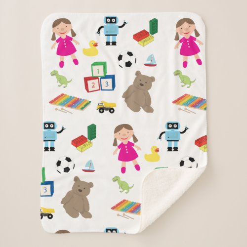 Cute Kids Toys Pattern Sherpa Blanket