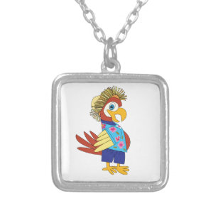 Cute Kids Tropical Parrot Birthday Silver Plated Necklace