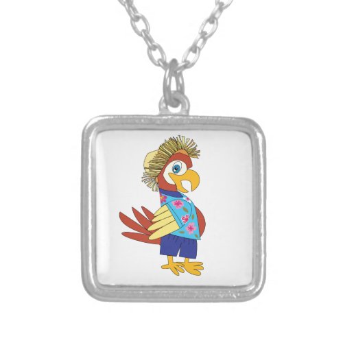 Cute Kids Tropical Parrot Birthday Silver Plated Necklace