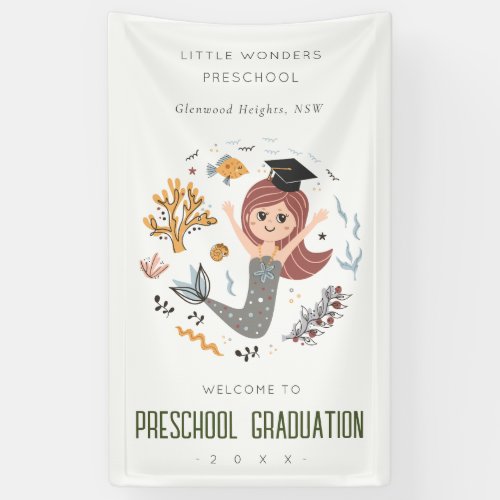 Cute Kids Underwater Mermaid Preschool Graduation Banner
