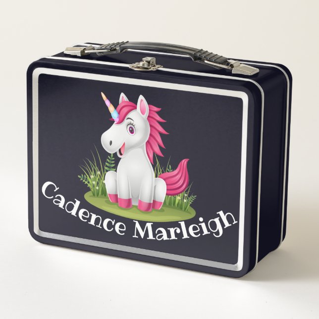 Cute Kids Unicorn Personalized Lunchbox (Front)