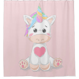 Cute Kids Unicorn Rainbow Horn Pale Pink Shower Curtain
