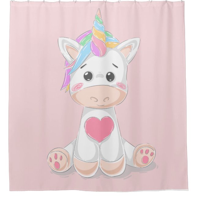 Cute Kids Unicorn Rainbow Horn Pale Pink Shower Curtain (Front)