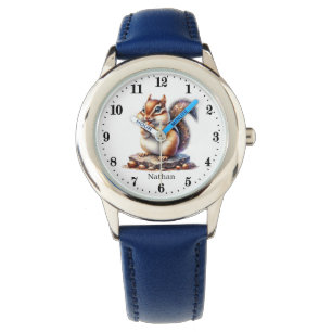 Cute kids unisex chipmunk add name watch