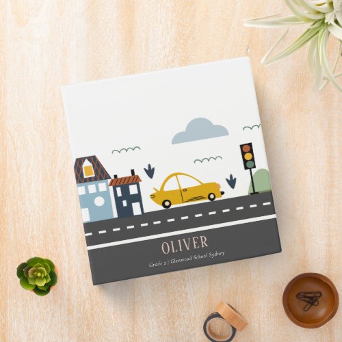 Cute Kids Urban City Vehicle Cars Road Cityscape 3 Ring Binder