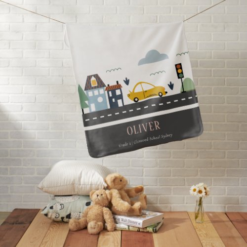 Cute Kids Urban City Vehicle Cars Road Cityscape Baby Blanket